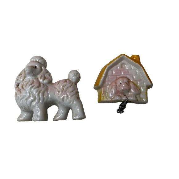Vintage Pink Poodle Dogs Ceramic Figurines Japan Mid Century Kitschy Mom Baby - Picture 2 of 5